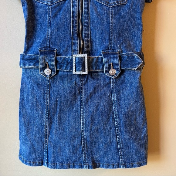 Limited Too Y2K Girls Denim Dress Short Sleeve Size 7 Zip Front Jean Belted - Picture 3 of 12